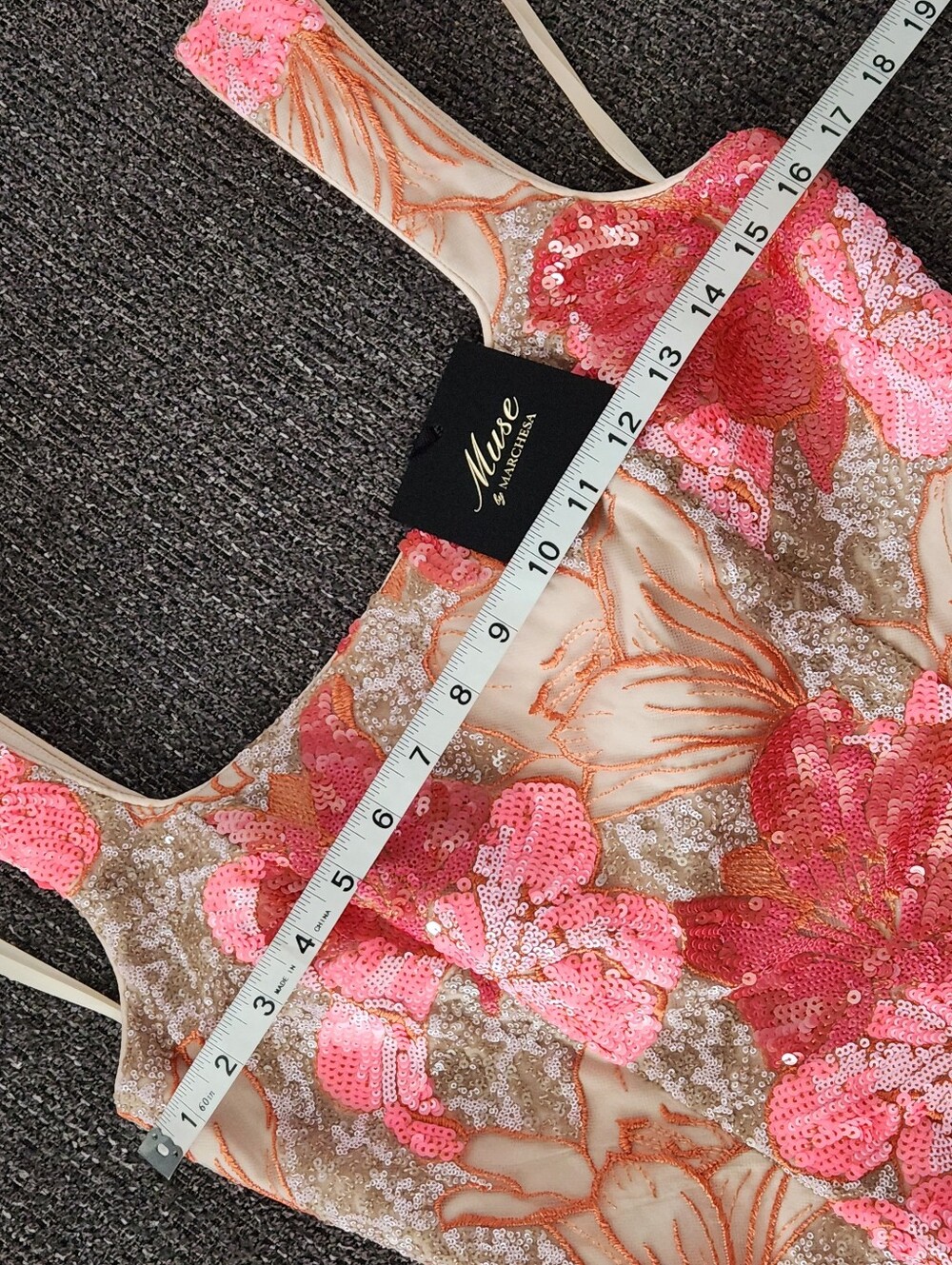 🆕️ 🌺Muse by Marchesa🌺 - Pink/Red/Champagne/Cream Romy Sequin Cocktail Dress - Picture 12 of 15